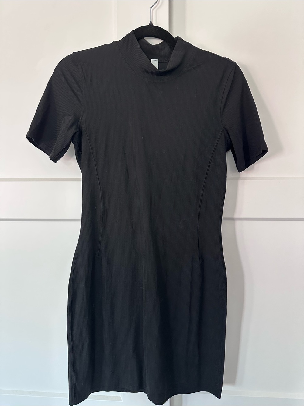 lululemon athletica Black Ribbed Mock-Neck Short Sleeve Dress